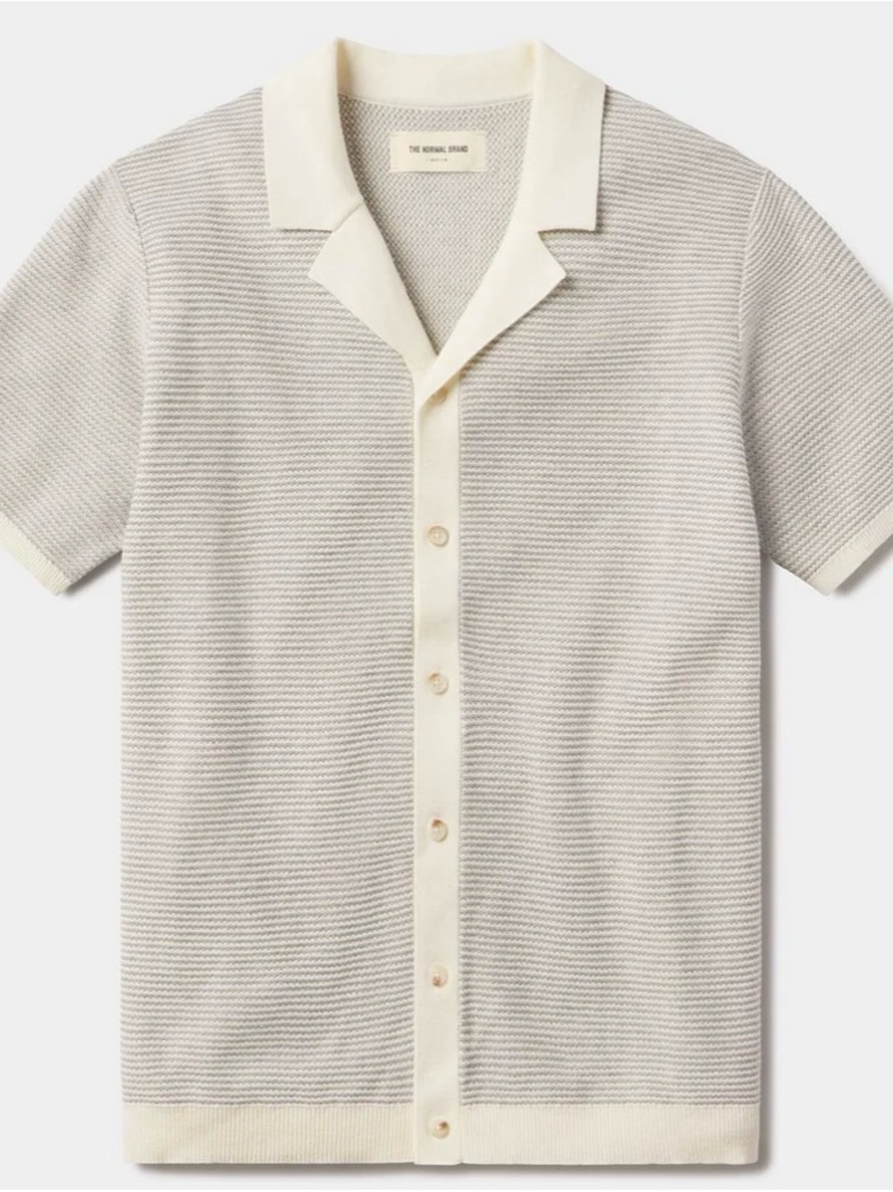 The Normal Brand Short-Sleeve Knit Button-Down Shirt in Cream